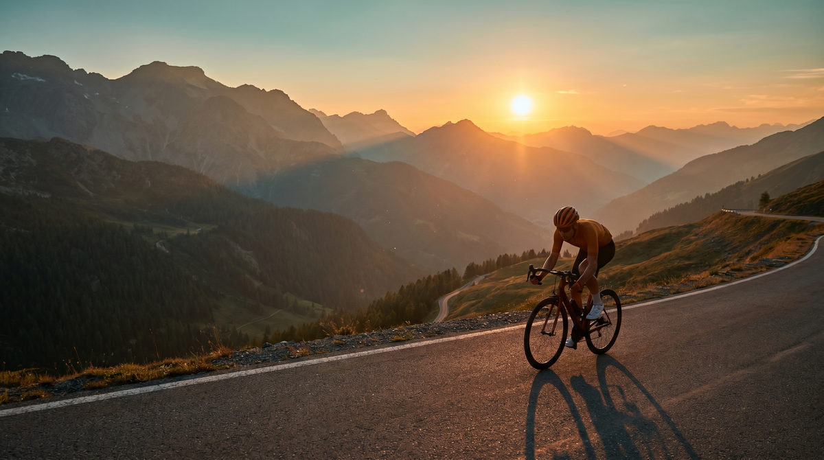 Ciclista subiendo un paso de montaña en la cordillera