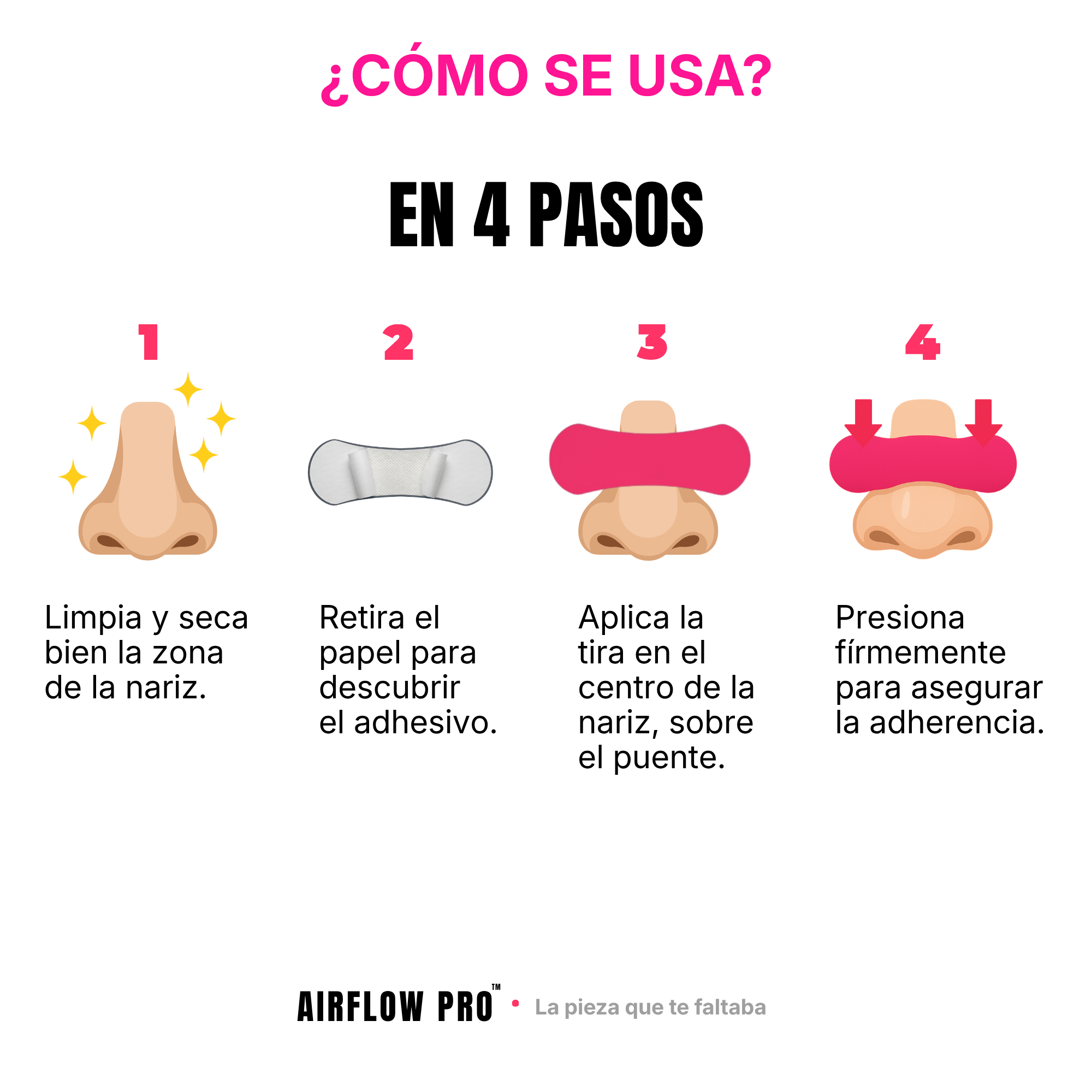 Tiras Nasales AirFlow Pro · Color Rosado — Pack 30 unidades