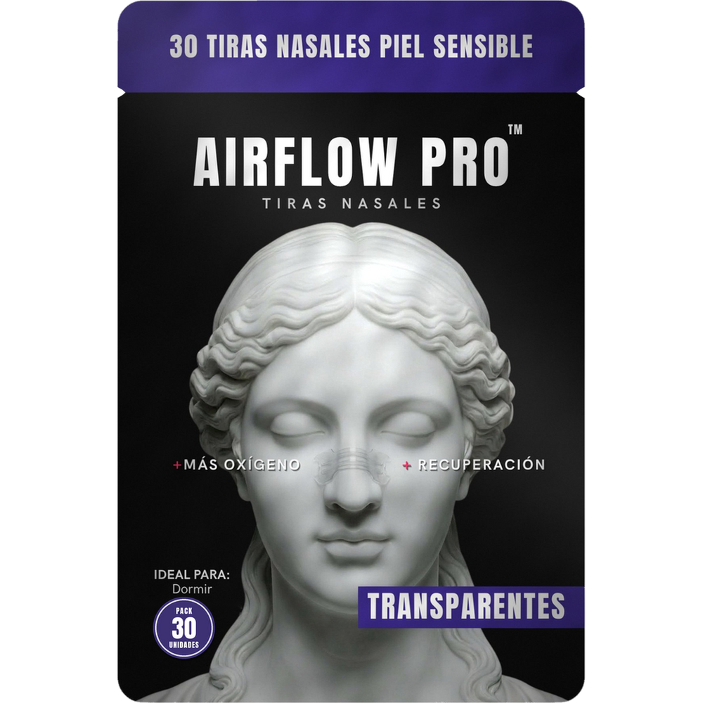 Pack AirFlow Pro Transparentes piel sensible, 30 tiras nasales, ideal para dormir